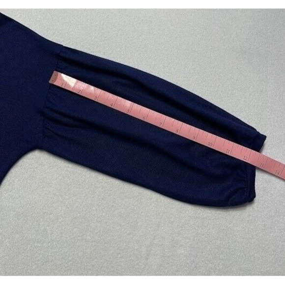 Lacoste Blouse Women Size 42 Navy Crew Neck Puffed 3/4 Sleeve Gator Logo Casual - Picture 13 of 16